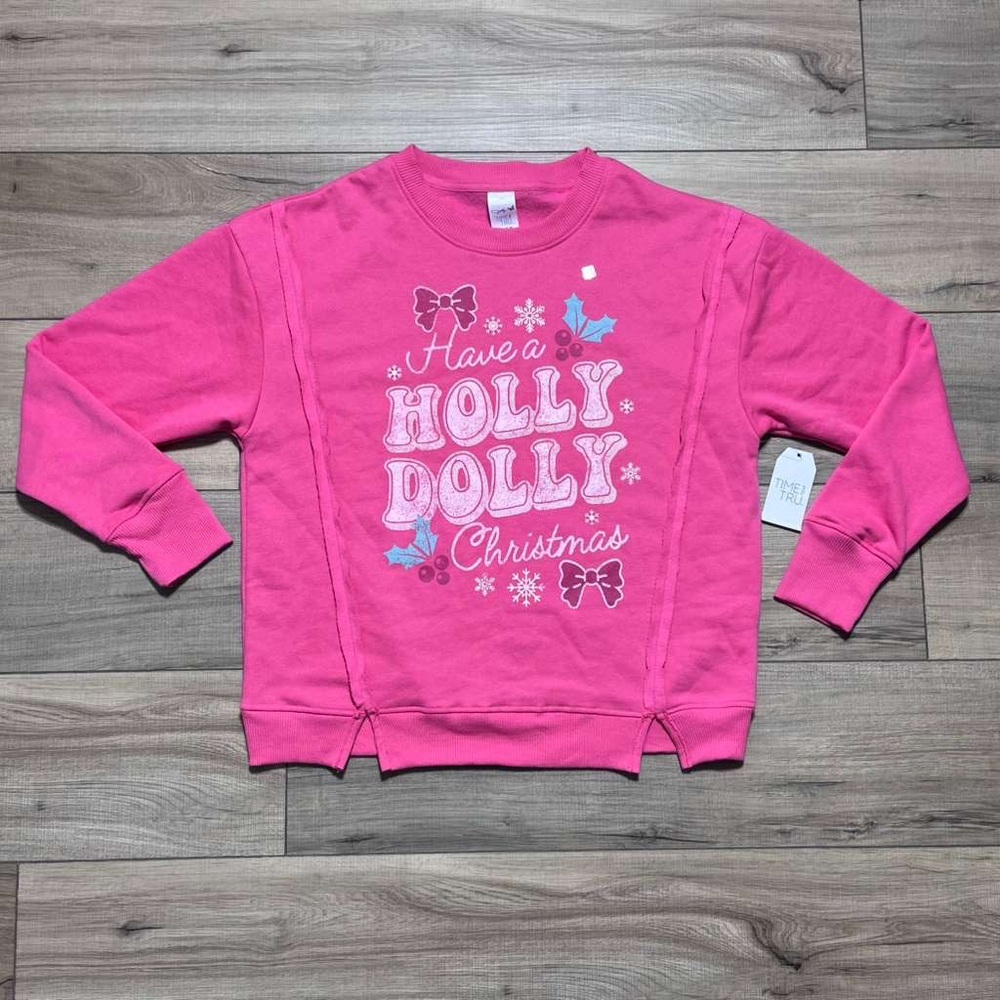 Time & Tru Womens Dolly Parton Holly‎ Dolly Christmas Sweatshirt Size XS Pink
